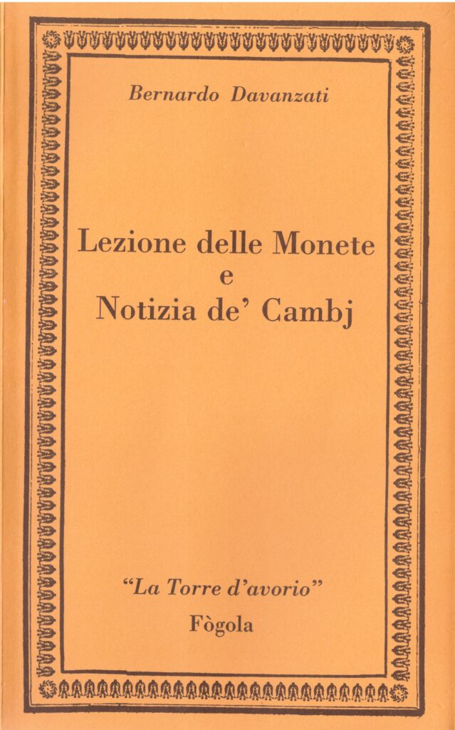 Copertina del libro Lezione delle monete e Notizia de' cambj di Bernardo Davanzati
