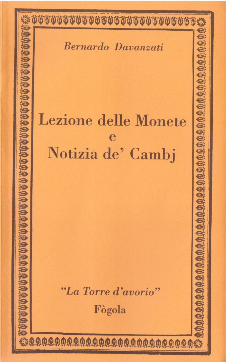 Copertina del libro Lezione delle monete e Notizia de' cambj di Bernardo Davanzati